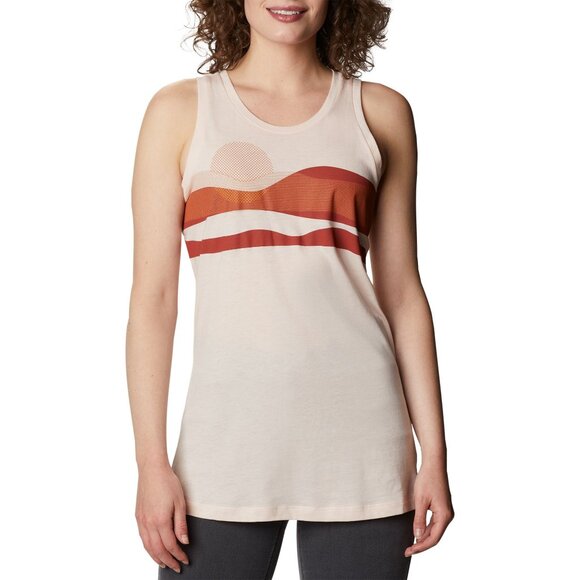 Columbia Women's Daisy Days Graphic Tank Top Sz S Orange & Cream Activewear - Picture 1 of 7